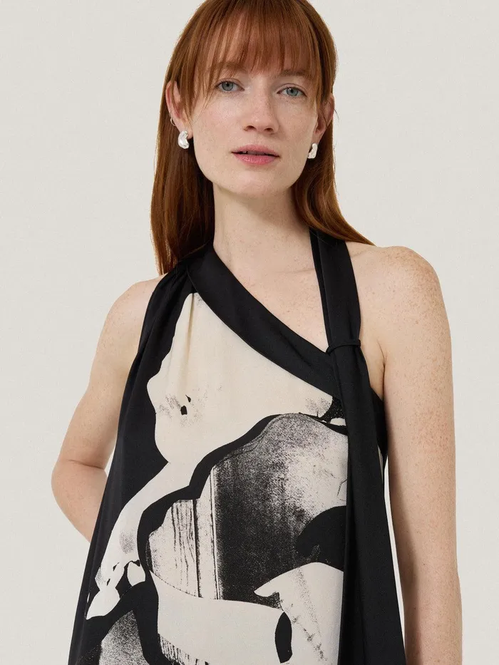 Women Collage Print Scarf Dress Monochrome Jigsaw Party