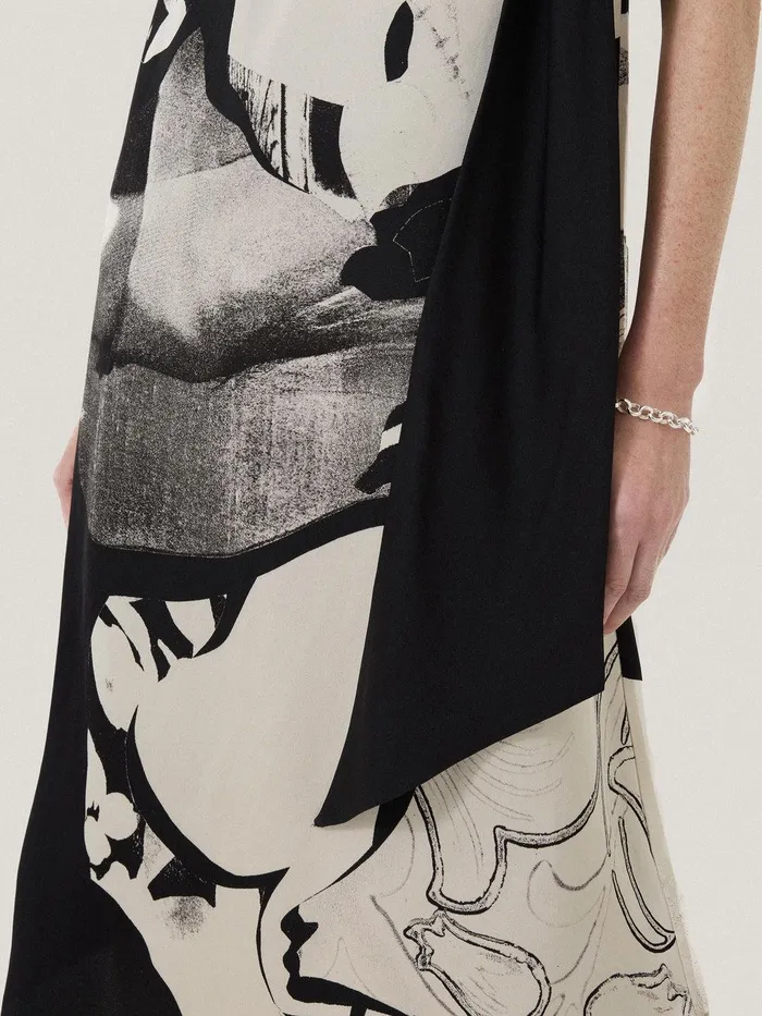 Women Collage Print Scarf Dress Monochrome Jigsaw Party