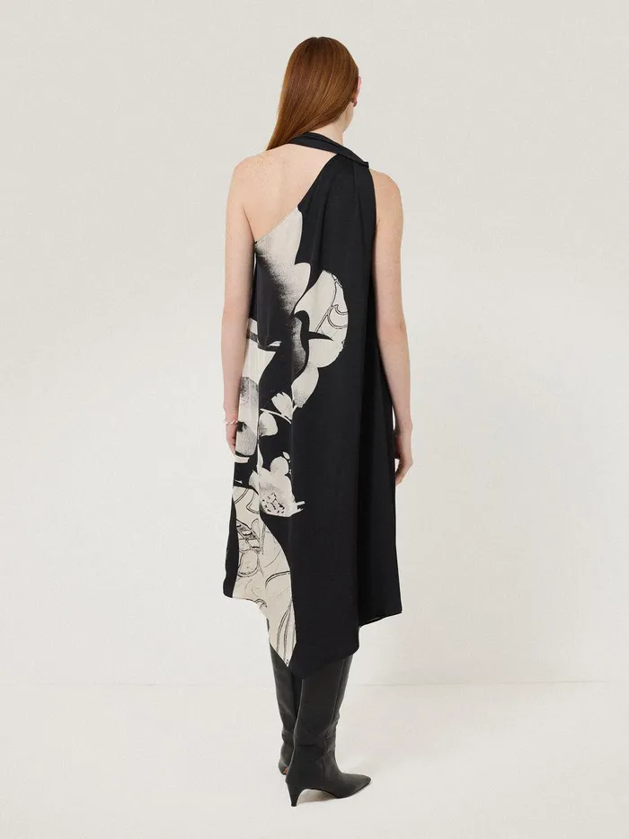 Women Collage Print Scarf Dress Monochrome Jigsaw Party