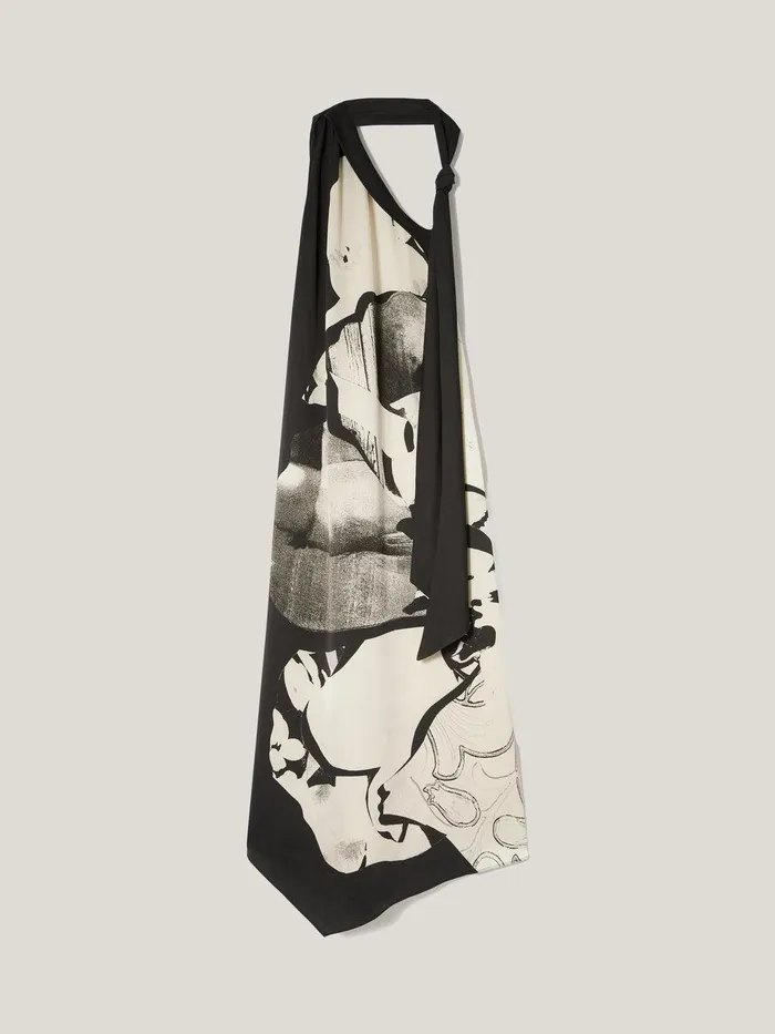 Women Collage Print Scarf Dress Monochrome Jigsaw Party