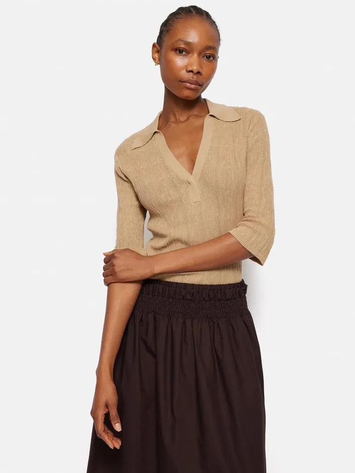 Women Collar Knitted Top Stone Jigsaw Shirts and Tops