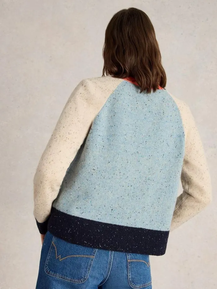 Women COLOURBLOCK NEP CARDI Blue Multi White Stuff Knitwear