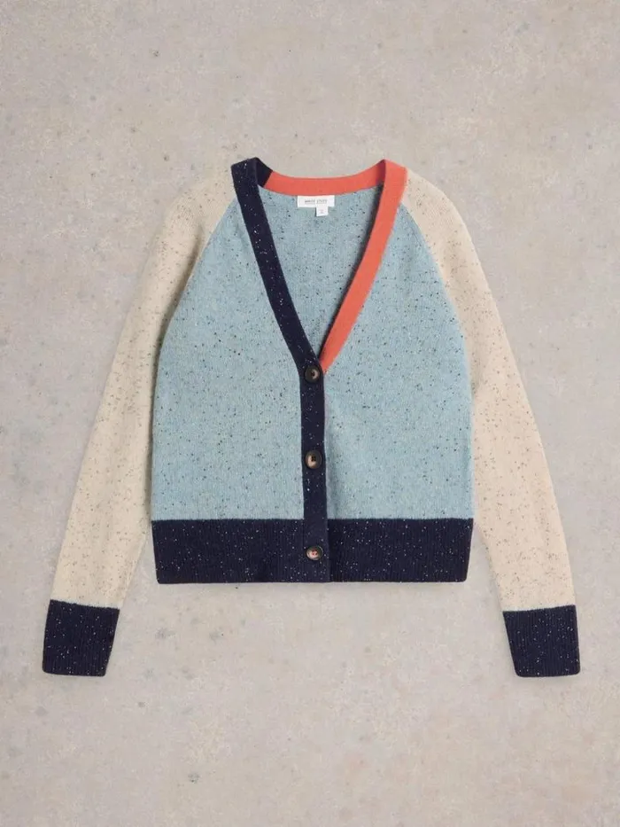 Women COLOURBLOCK NEP CARDI Blue Multi White Stuff Knitwear