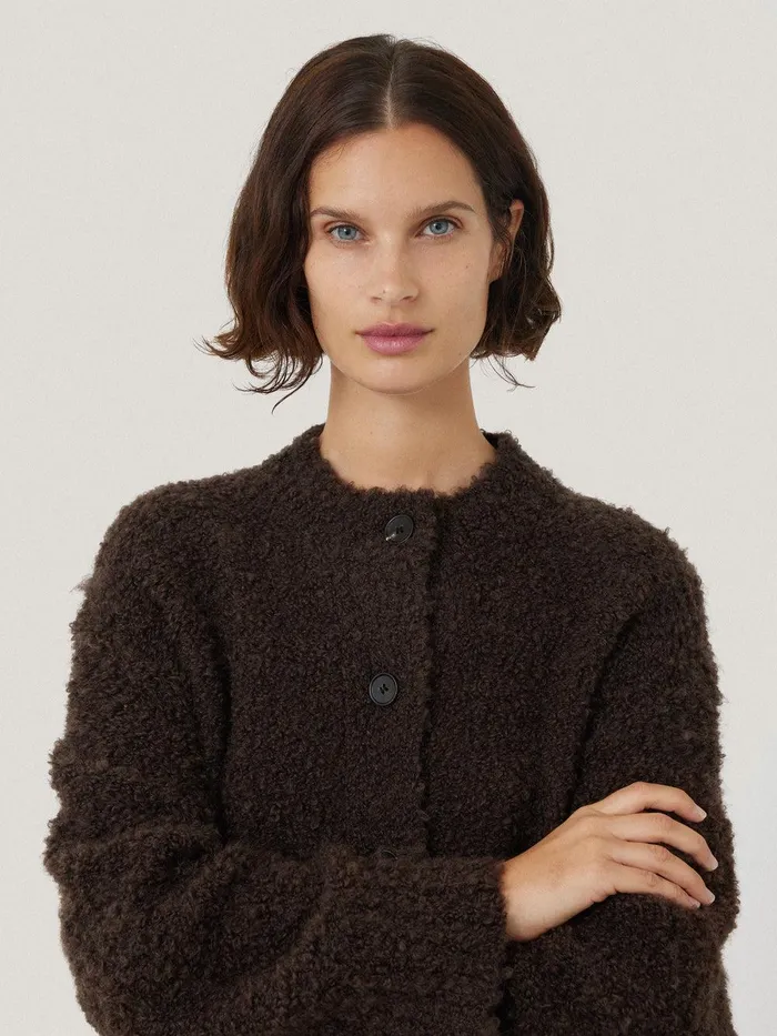 Women Cosy Boucle Scarf Cardi Brown Jigsaw Coords