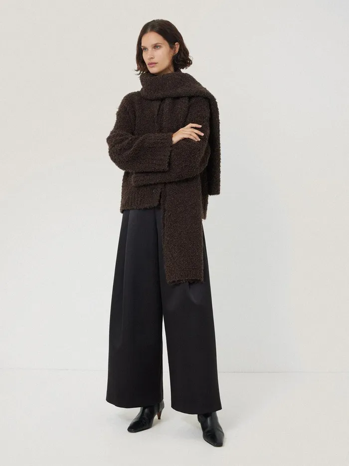 Women Cosy Boucle Scarf Cardi Brown Jigsaw Coords