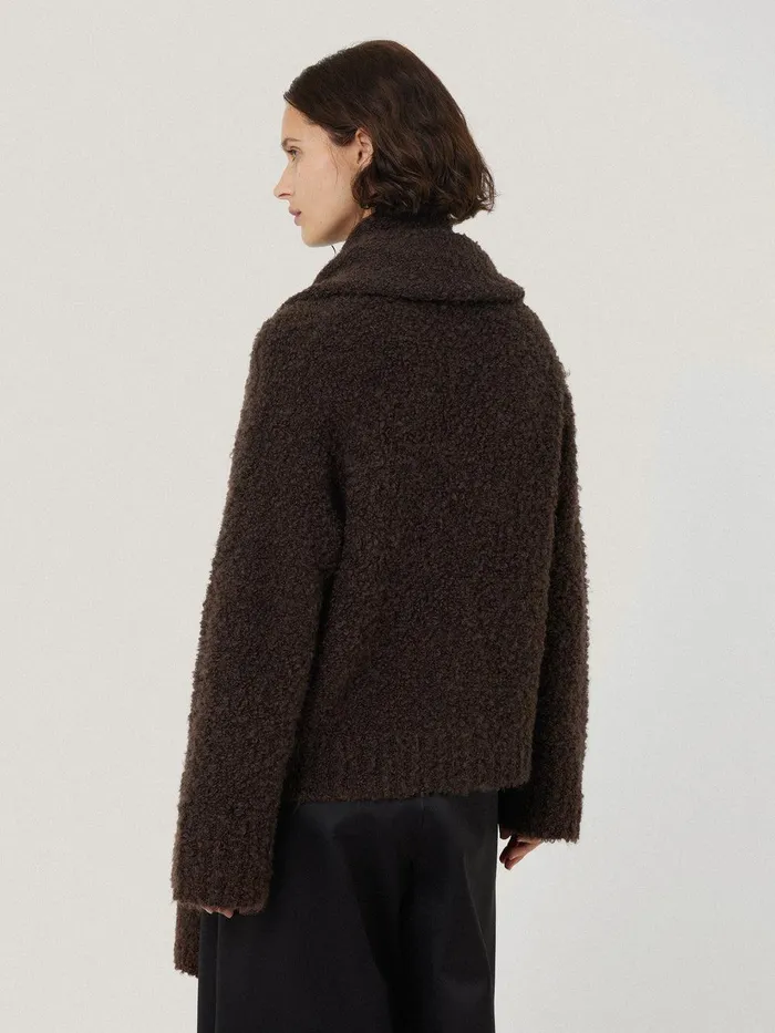 Women Cosy Boucle Scarf Cardi Brown Jigsaw Coords