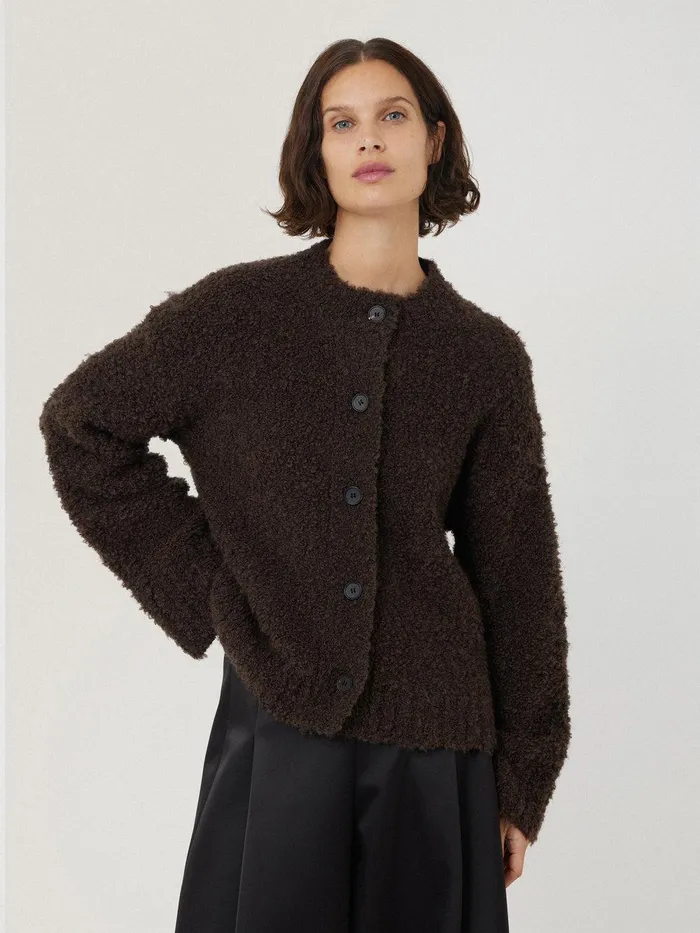 Women Cosy Boucle Scarf Cardi Brown Jigsaw Coords