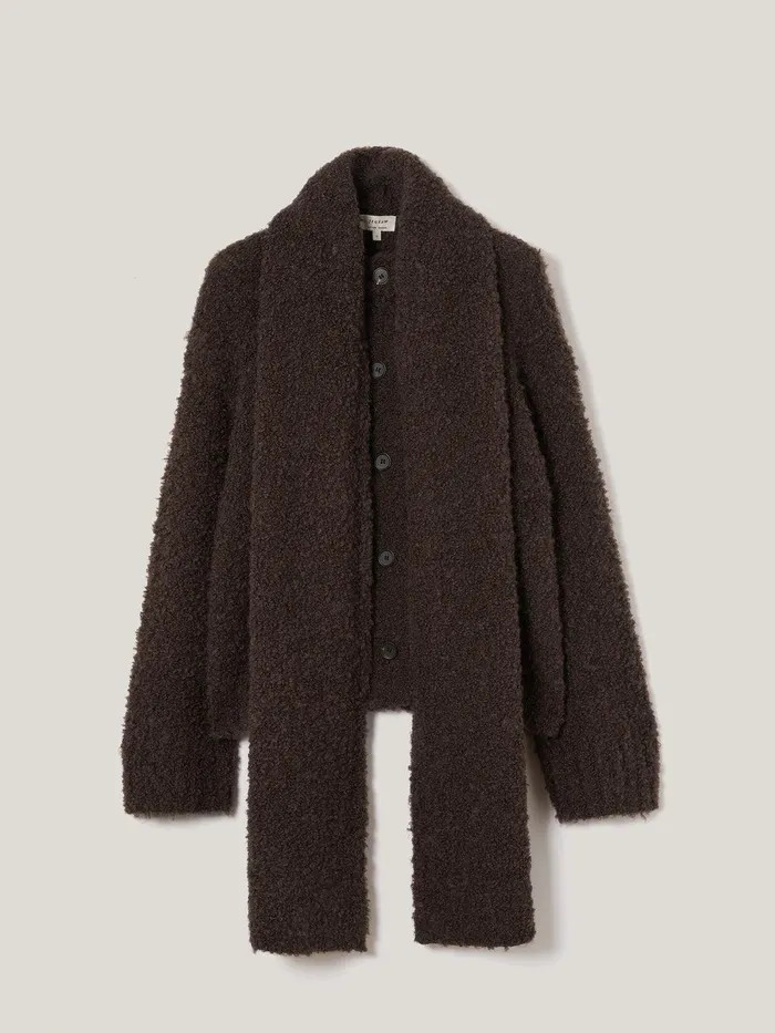 Women Cosy Boucle Scarf Cardi Brown Jigsaw Coords
