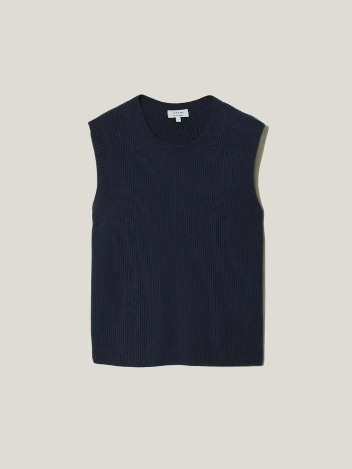 Women Cotton Blend Crew Tank Navy Jigsaw Knitwear and Cashmere