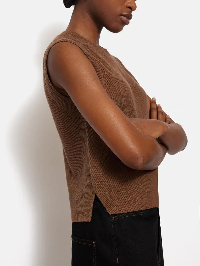 Women Cotton Blend Crew Tank Toffee Jigsaw Knitwear and Cashmere
