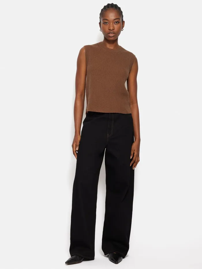 Women Cotton Blend Crew Tank Toffee Jigsaw Knitwear and Cashmere