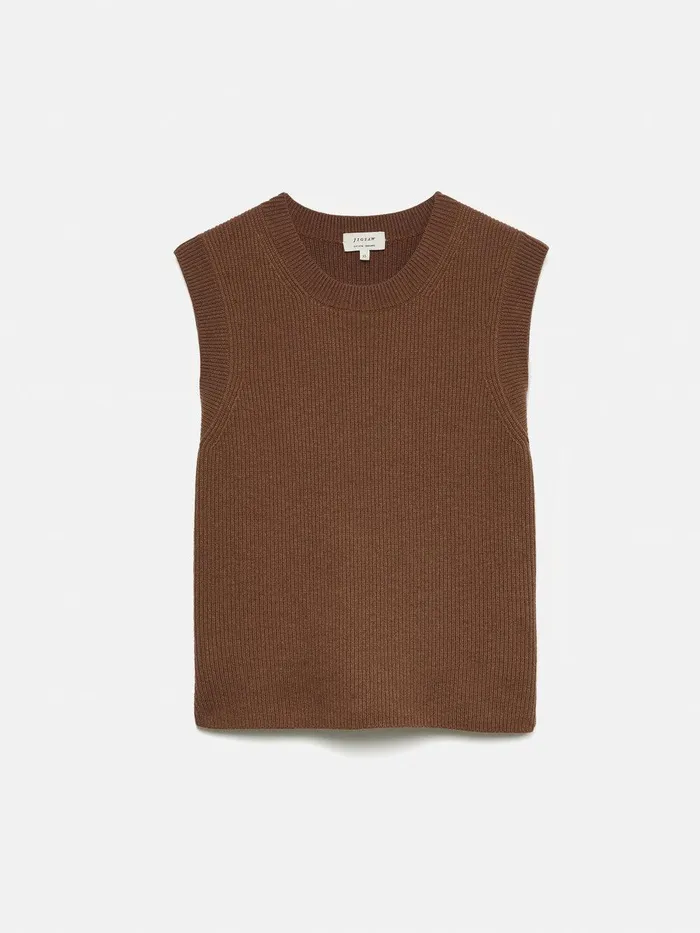 Women Cotton Blend Crew Tank Toffee Jigsaw Knitwear and Cashmere