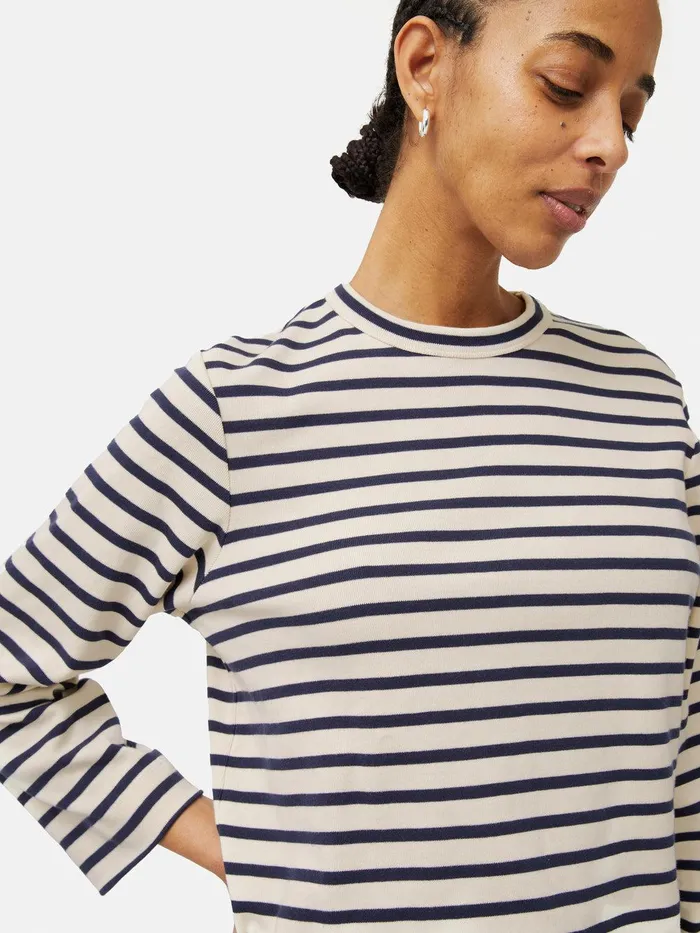 Women Cotton Stripe Sweatshirt Navy Jigsaw Shirts and Tops