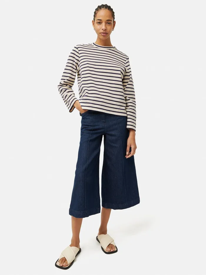 Women Cotton Stripe Sweatshirt Navy Jigsaw Shirts and Tops