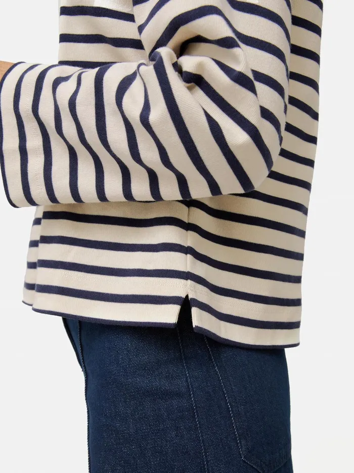 Women Cotton Stripe Sweatshirt Navy Jigsaw Shirts and Tops
