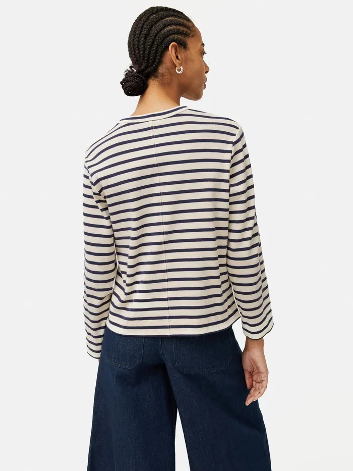 Women Cotton Stripe Sweatshirt Navy Jigsaw Shirts and Tops