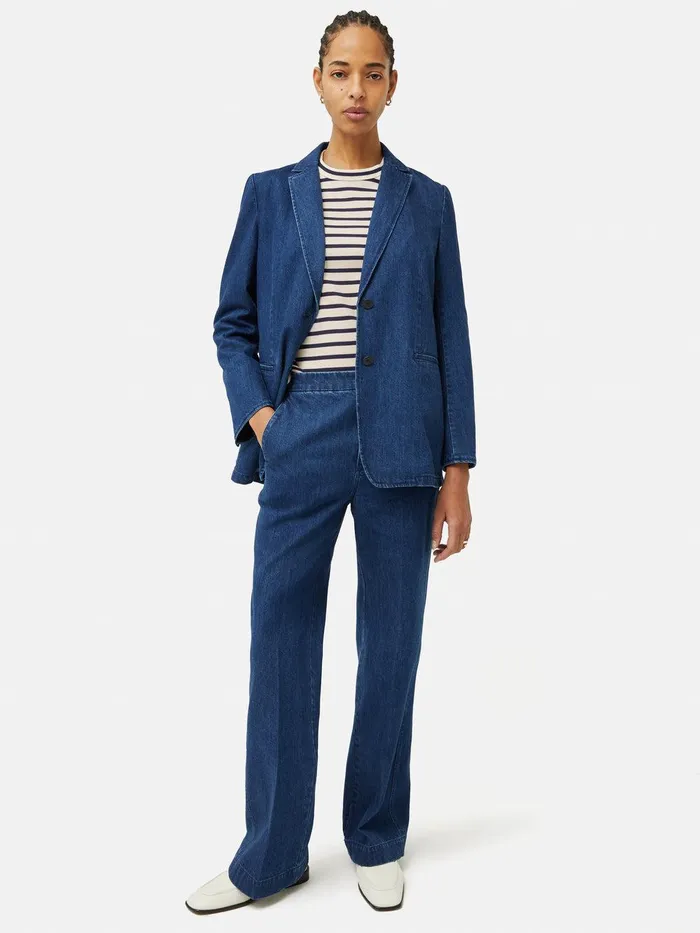 Women Cotton Stripe Sweatshirt Navy Jigsaw Shirts and Tops