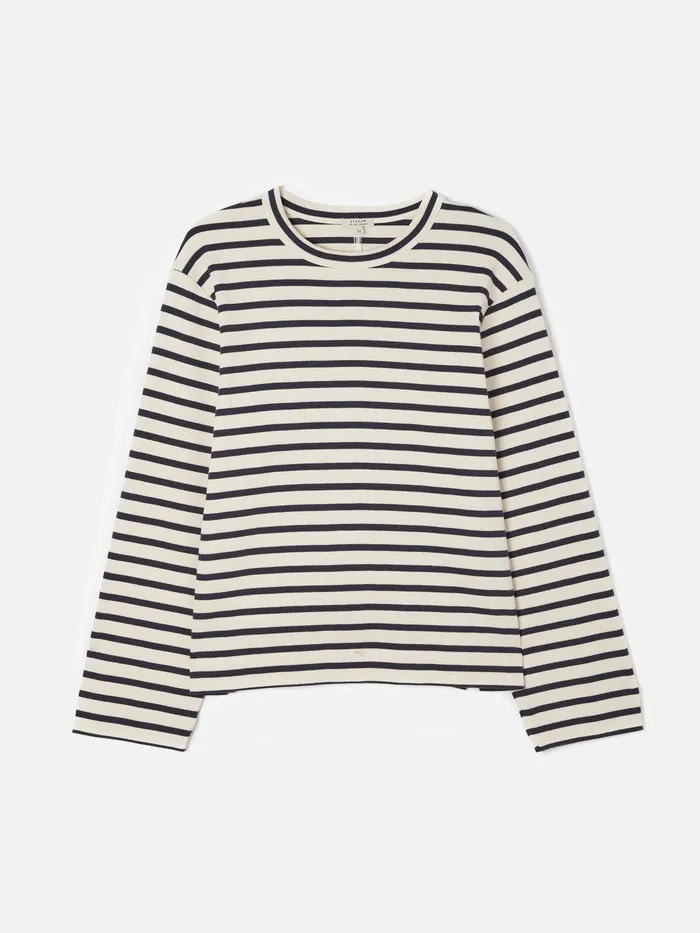 Women Cotton Stripe Sweatshirt Navy Jigsaw Shirts and Tops