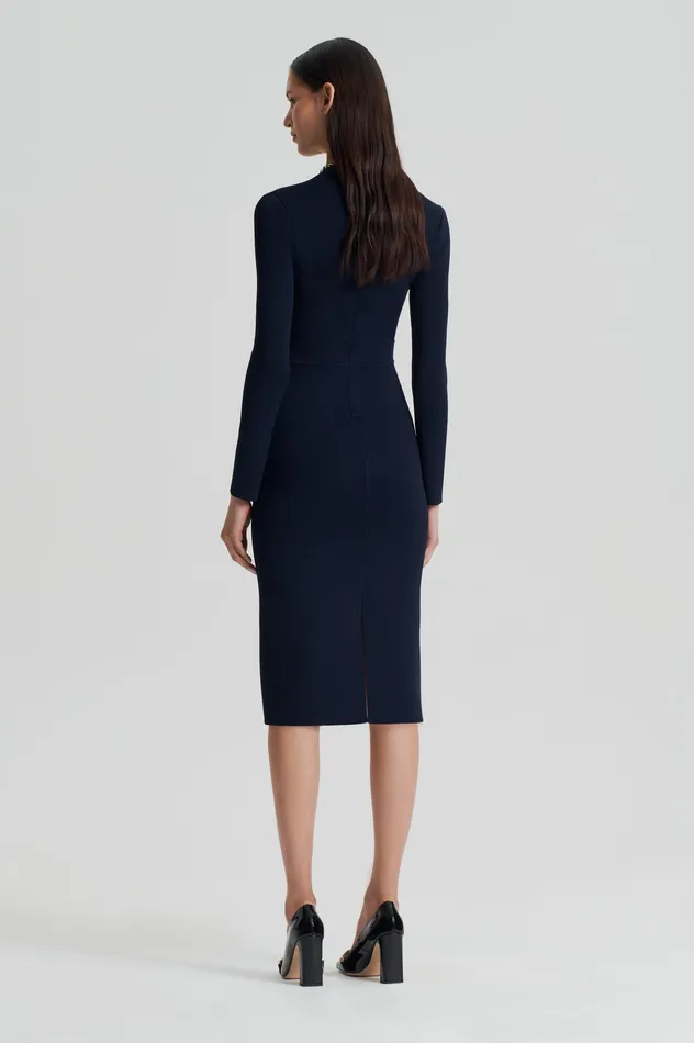 Women CREPE KNIT LONG SLEEVE V NECK DRESS NAVY Dresses Scanlan Theodore Women CREPE KNIT LONG SLEEVE V NECK DRESS NAVY Dresses Scanlan Theodore