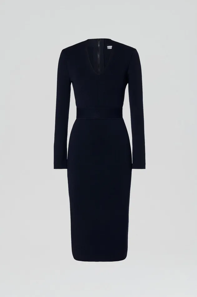 Women CREPE KNIT LONG SLEEVE V NECK DRESS NAVY Dresses Scanlan Theodore Women CREPE KNIT LONG SLEEVE V NECK DRESS NAVY Dresses Scanlan Theodore