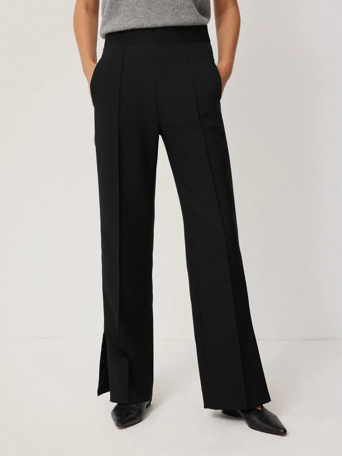 Women Crepe Split Hem Jogger Black Jigsaw Trousers