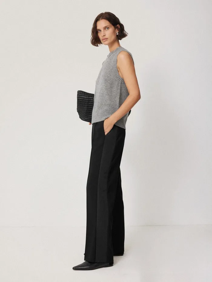 Women Crepe Split Hem Jogger Black Jigsaw Trousers