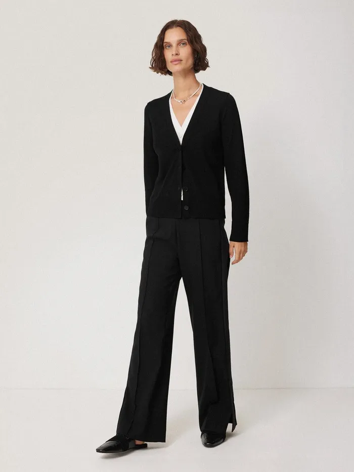 Women Crepe Split Hem Jogger Black Jigsaw Trousers