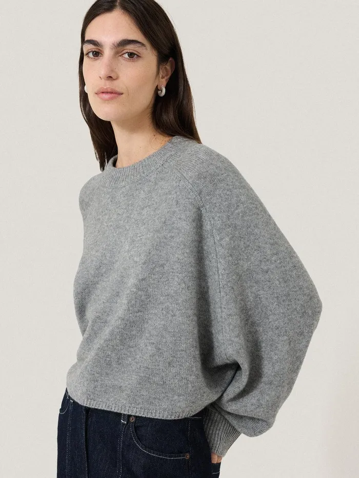 Women Crew Neck Poncho Jumper Grey Jigsaw Knitwear and Cashmere