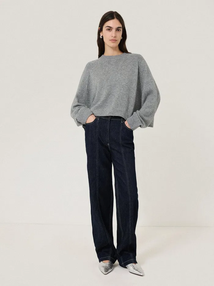 Women Crew Neck Poncho Jumper Grey Jigsaw Knitwear and Cashmere