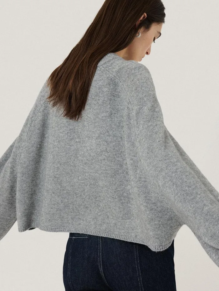 Women Crew Neck Poncho Jumper Grey Jigsaw Knitwear and Cashmere