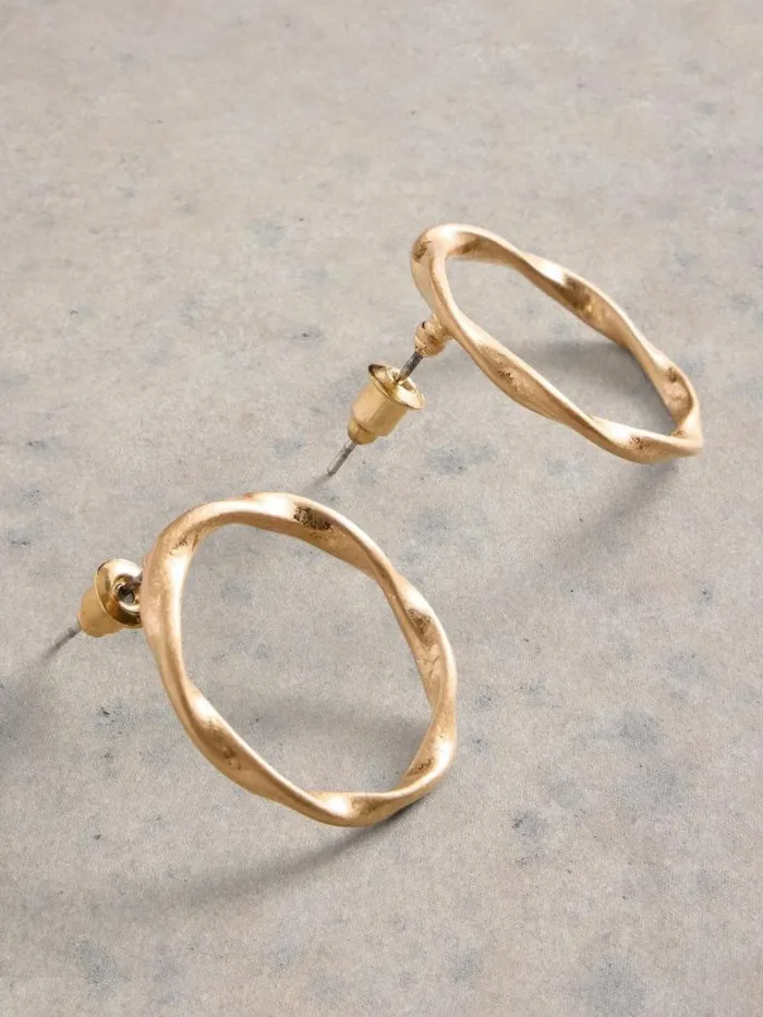 Women Cynthia Earring Round Gold Tone Metallic White Stuff Jewellery