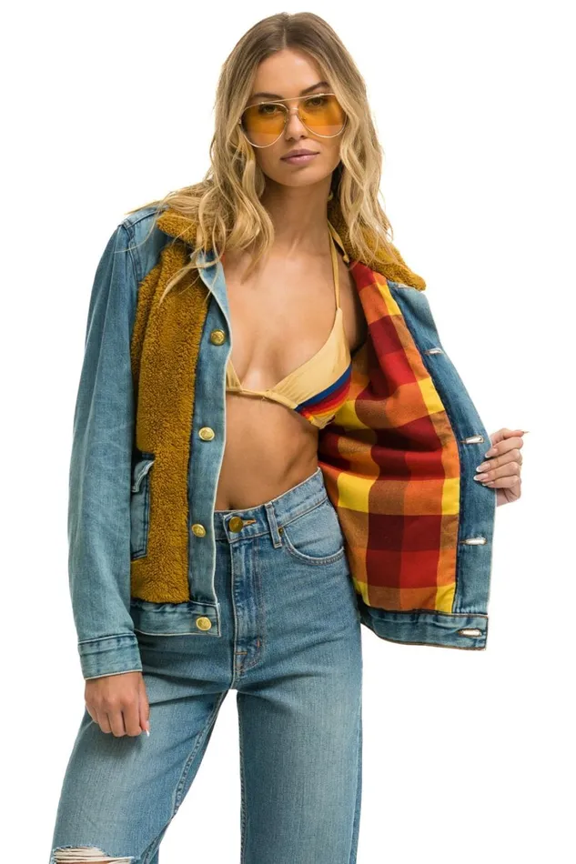 Women Denim Aviator Nation ASPEN SHERPA UNISEX DENIM JACKET 8211 MEDIUM VINTAGE Women Denim Aviator Nation ASPEN SHERPA UNISEX DENIM JACKET 8211 MEDIUM VINTAGE