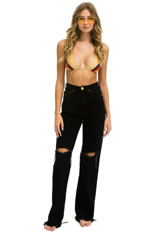 Women Denim Aviator Nation HI RISE WIDELEG GYPSY JEAN 8211 VINTAGE BLACK