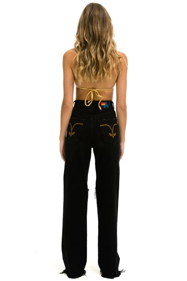 Women Denim Aviator Nation HI RISE WIDELEG GYPSY JEAN 8211 VINTAGE BLACK