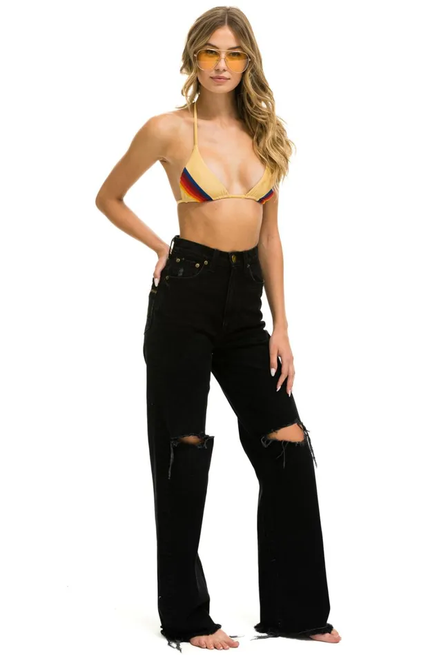 Women Denim Aviator Nation HI RISE WIDELEG GYPSY JEAN 8211 VINTAGE BLACK