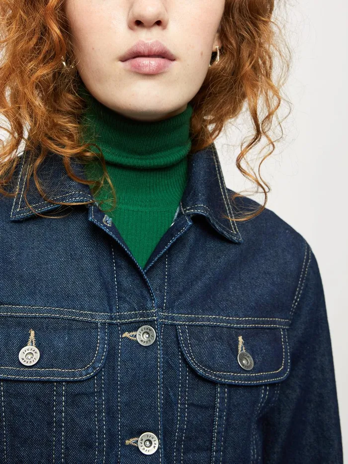 Women Denim Trucker Jacket Indigo Jigsaw Denim