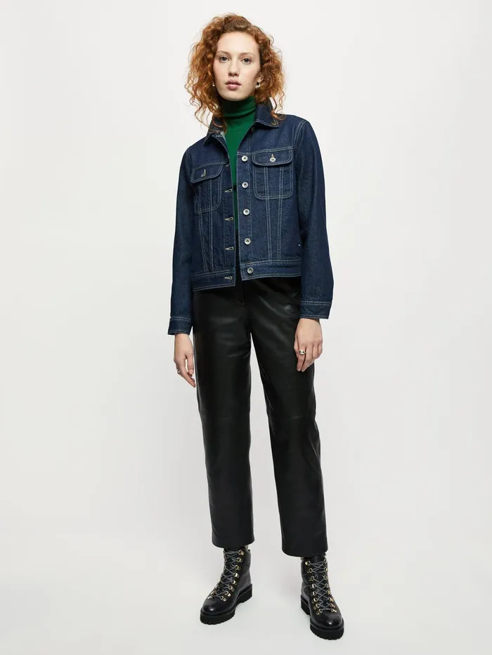 Women Denim Trucker Jacket Indigo Jigsaw Denim
