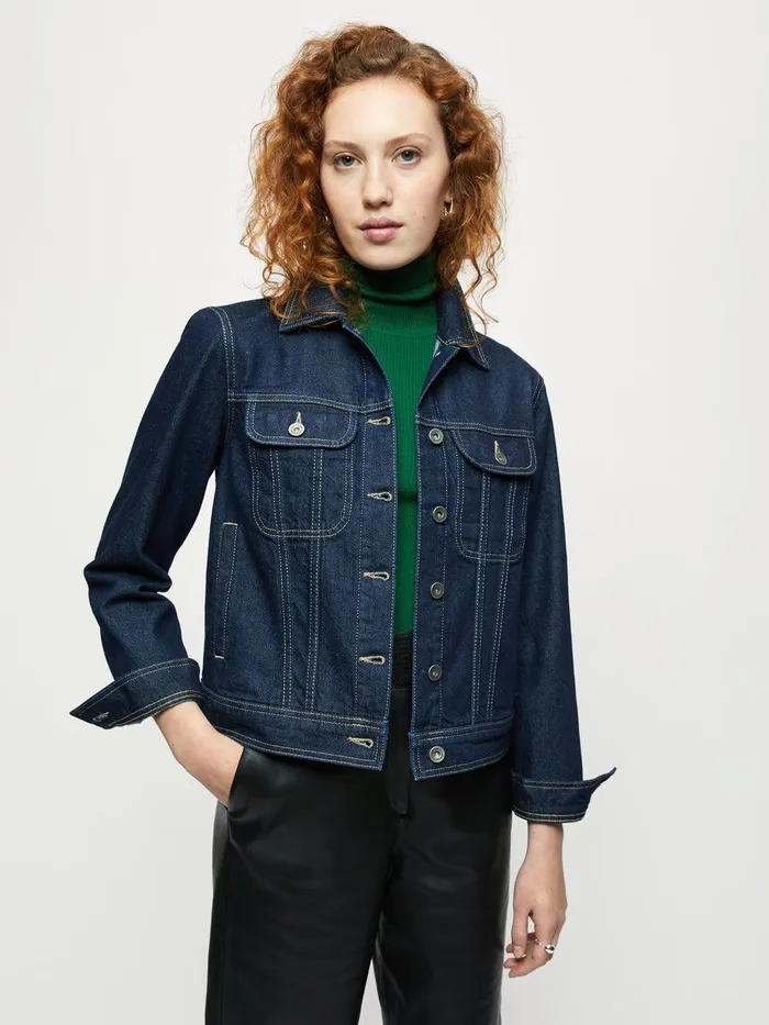 Women Denim Trucker Jacket Indigo Jigsaw Denim