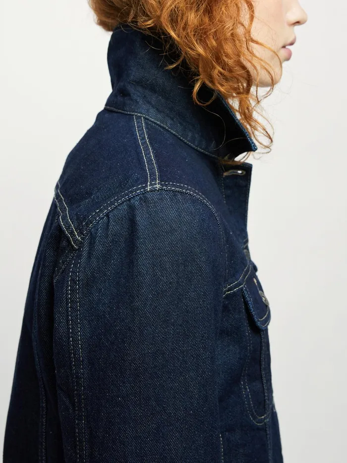 Women Denim Trucker Jacket Indigo Jigsaw Denim