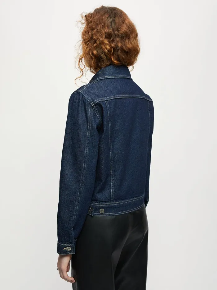 Women Denim Trucker Jacket Indigo Jigsaw Denim