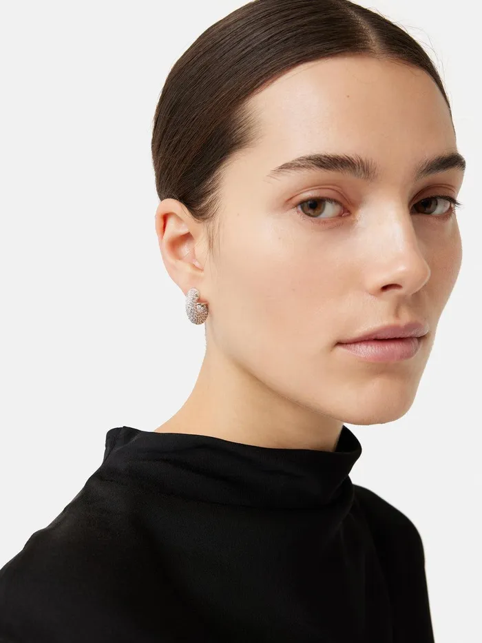 Women Diamante Hoop Earrings Silver Jigsaw Jewellery