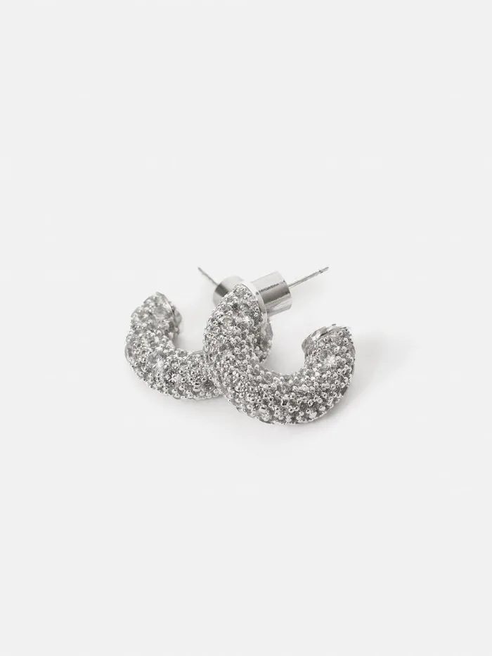 Women Diamante Hoop Earrings Silver Jigsaw Jewellery