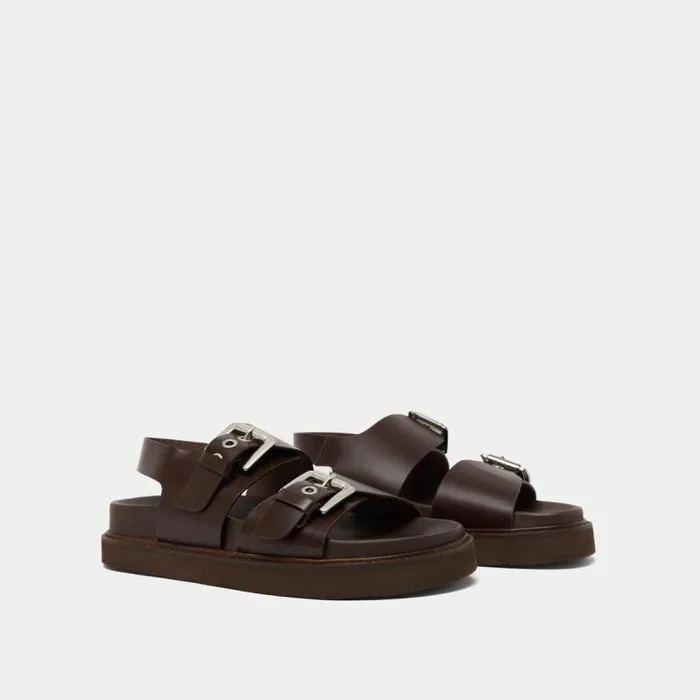 Women Double Buckle Sandals Dark Brown JONAK Sandals