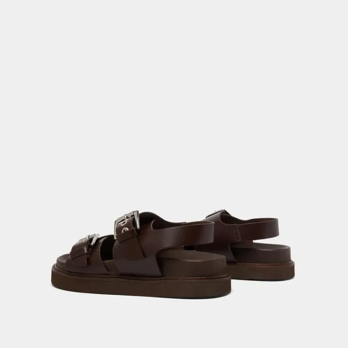 Women Double Buckle Sandals Dark Brown JONAK Sandals