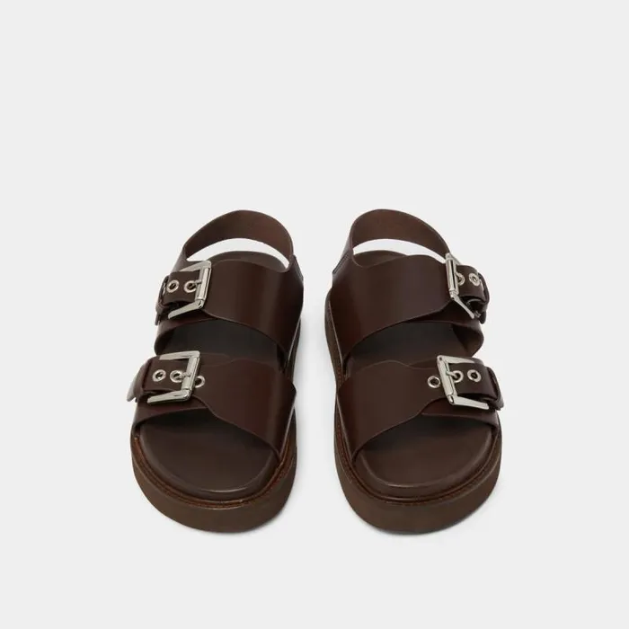 Women Double Buckle Sandals Dark Brown JONAK Sandals