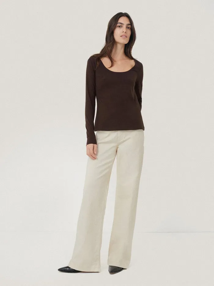 Women Double Front Ballet Neck Top Brown Jigsaw Pyjamas and Loungewear