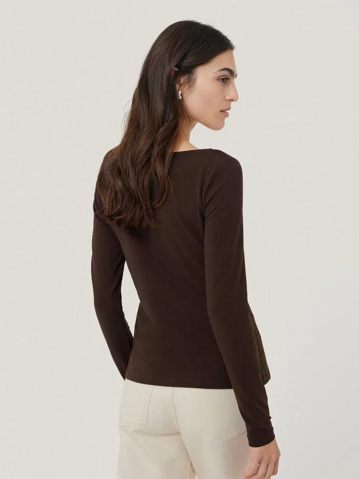 Women Double Front Ballet Neck Top Brown Jigsaw Pyjamas and Loungewear