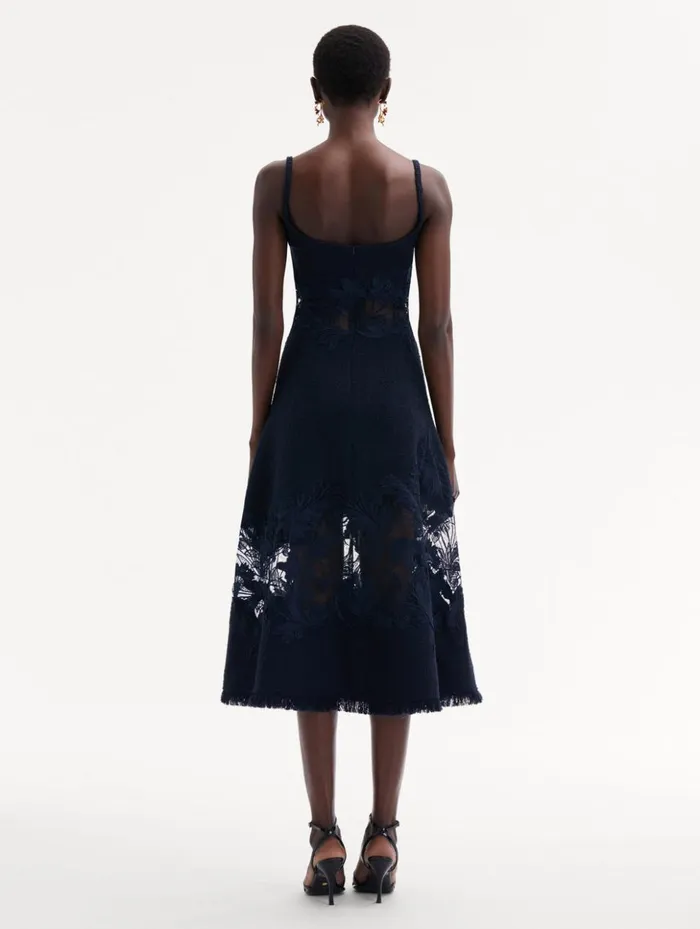 Women Dresses Oscar De La Renta Carnation Guipure Inset Tweed Dress Navy Women Dresses Oscar De La Renta Carnation Guipure Inset Tweed Dress Navy