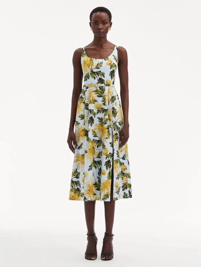Women Dresses Oscar De La Renta Chrysanthemum Cotton Poplin Tank Dress Yellow Light Blue Women Dresses Oscar De La Renta Chrysanthemum Cotton Poplin Tank Dress Yellow Light Blue