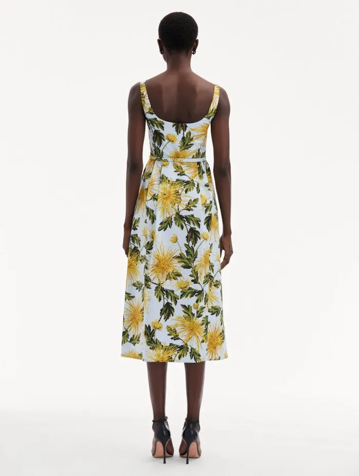 Women Dresses Oscar De La Renta Chrysanthemum Cotton Poplin Tank Dress Yellow Light Blue Women Dresses Oscar De La Renta Chrysanthemum Cotton Poplin Tank Dress Yellow Light Blue